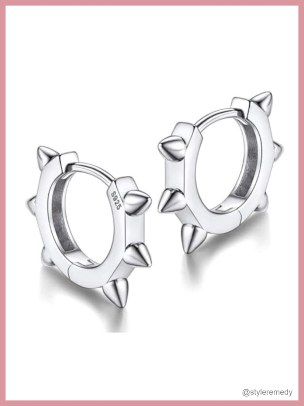Spike Hoop Earrings White Gold Plated 925 Sterling Silver Post Huggie Hoops